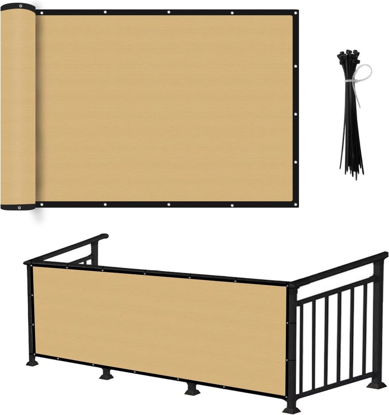 Shatex Balcony Privacy Screen Privacy Fence Screen 3x16ft Beige,Outdoor Heavy Duty 90% Blockage Shade Cover for Wall Garden Gazebo Backyard - Image 1